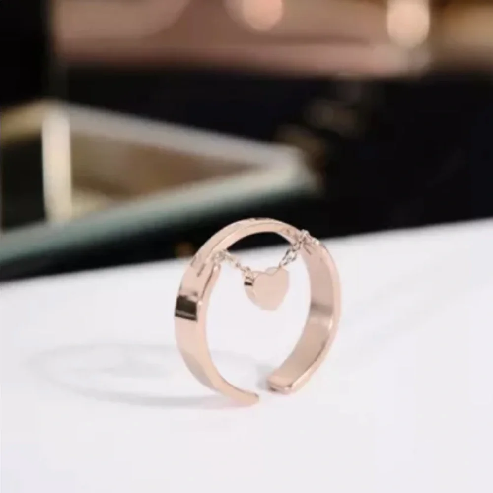Ring Heart Chain Dangle Open Rose Gold luxury - Picture 3 of 4